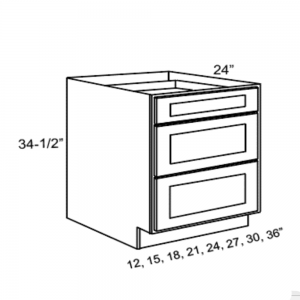 3-Drawer Base Cabinets White Cotton Asheville collection
